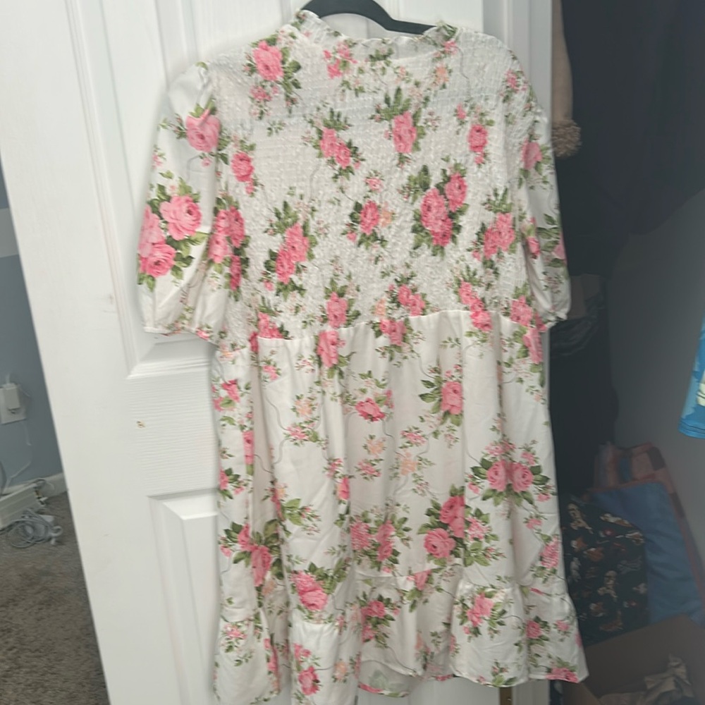 Large - white dress with pink florals design - worn three times